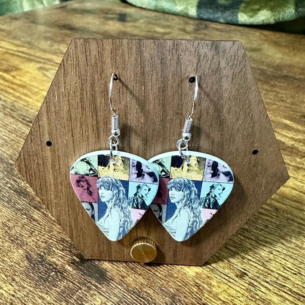 ☀️3/$10 BUNDLE!!☀️ Taylor Swift Eras Acrylic Printed Guitar Pick Drop Earrings